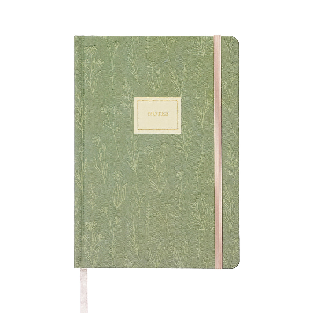 Jubiluu Carnet ligné A5 à couverture rigide en tissu floral - 96 feuilles (papier offset 100 g), Marque-page et élastique - Journal ligné crème classique pour écriture, école