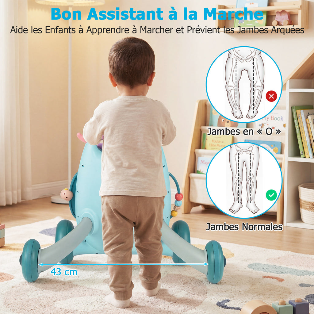 Costway Trotteur pour bébé avec plateau de jeu ovale amovible et jouet de tri de formes, Bleu