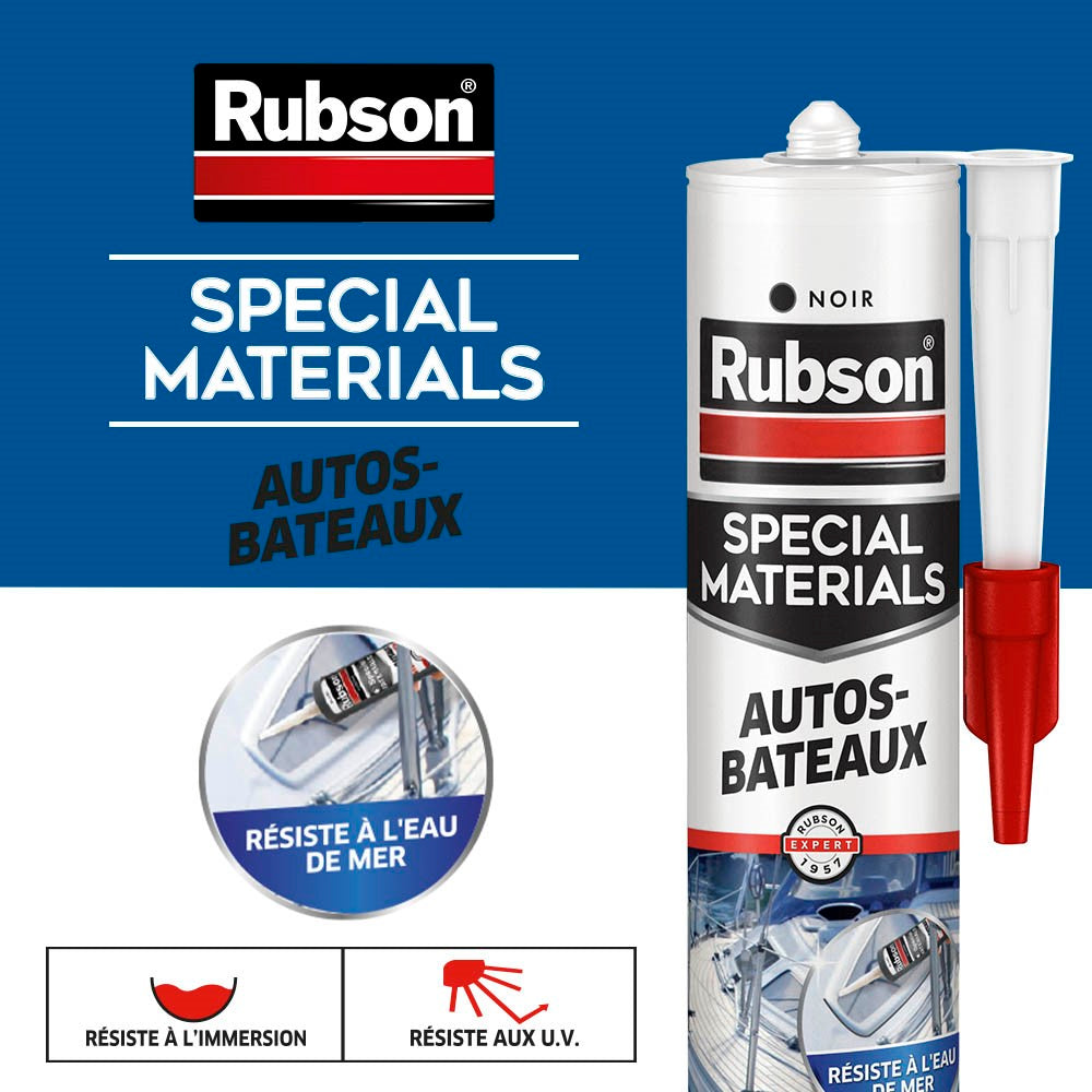 Henkel Rubson – Mastic Special Materials Autos-Bateaux (cartouche de 280 ml) – Mastic noir à base de silicone pour collages et réparations – Etanche pour nombreux matériaux