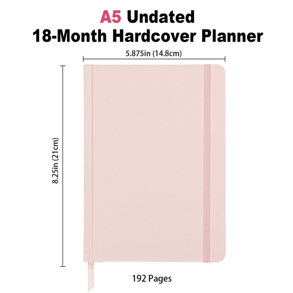Jubiluu Planificateur cartonné A5 avec marque-page, 18 mois non daté, 100 g/m² - Rose poudré