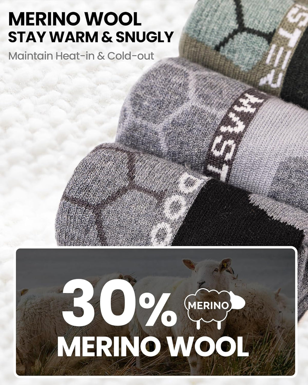 OutdoorMaster Lot de 2 paires de chaussettes de ski en laine mérinos à compression gris foncé - Taille M
