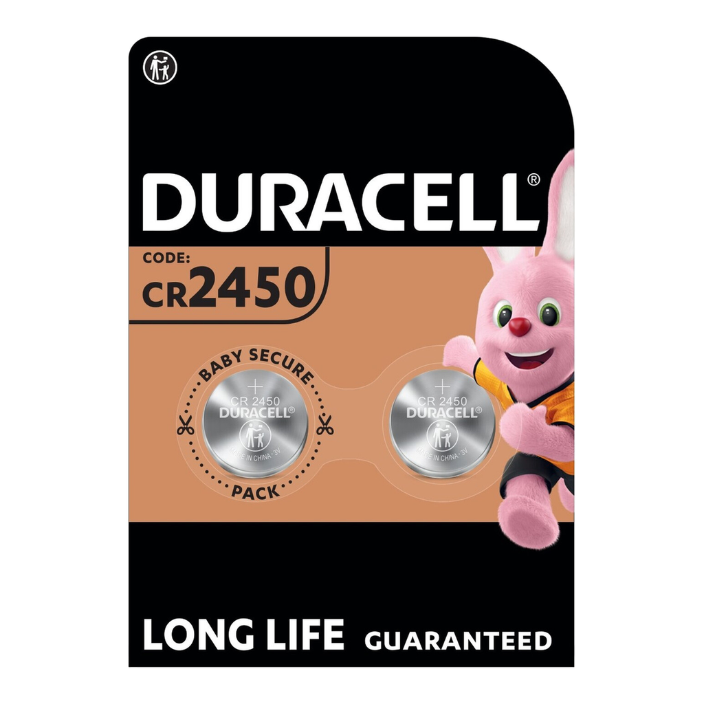 DURACELL 2450 Lot de 2 piles boutons Lithium 3 V, longue durée garantie, pour clés électroniques / dispositifs domestiques / balances et capteurs de température, conservation garantie 10 ans