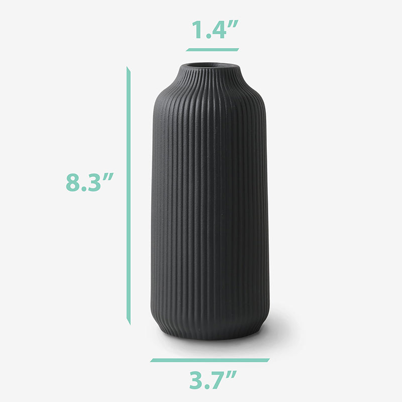 Yuejia 1 pièce Petit vase en céramique noir mat avec rainures 8,26 po/21 cm - Pour herbe de la pampa, décoration bohème, fleurs fraîches, fleurs séchées, table à manger, bureau