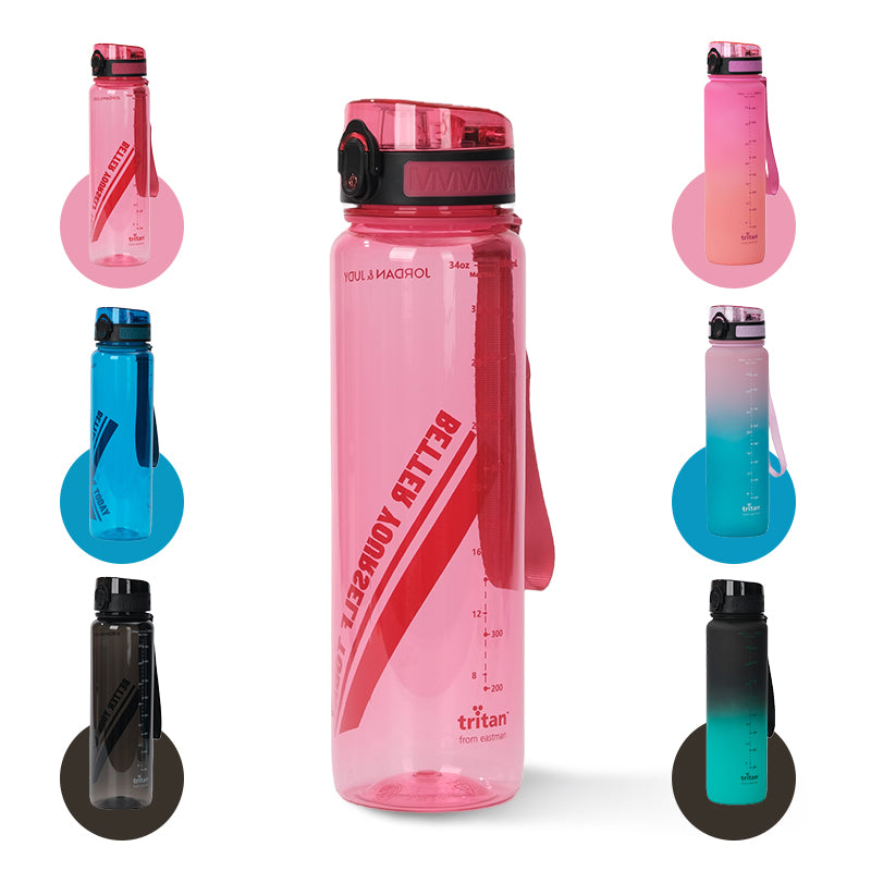 JORDAN & JUDY Gourde de sport en Tritan avec poignée 1000 ml - Rose uni