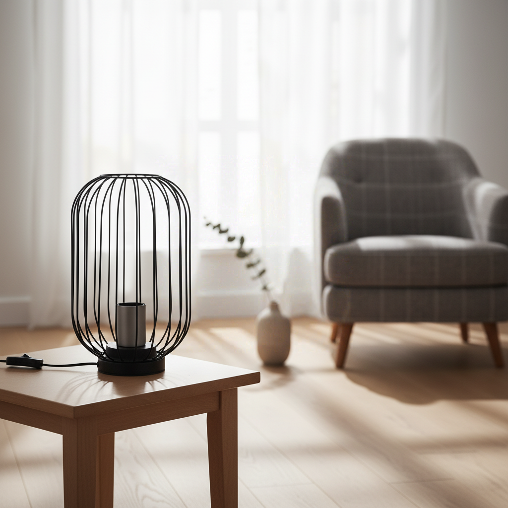 Koopman Lampe de table décorative noire style industriel, monture argentée