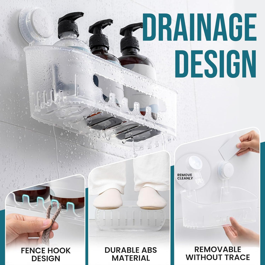 Taili Panier de douche à ventouse, organiseur de salle de bain robuste, étagères amovibles pour intérieur de douche, shampooing