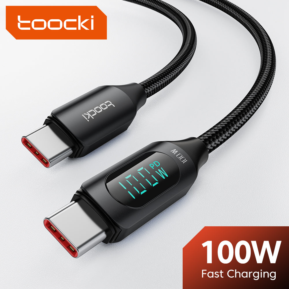 Toocki Câble USB-C 1 m 100 W charge rapide avec affichage LED compatible avec iPhone 17, 16, 15 Pro Plus, Pro Max Air, iPad Pro, Samsung Galaxy S24, S23, Switch, MacBook Air, Pixel