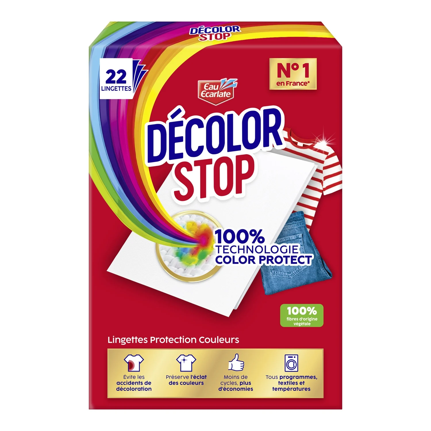 Décolor Stop Lingettes de Protection des Couleurs, Anti-Transfert de Teinture, 22 Lingettes