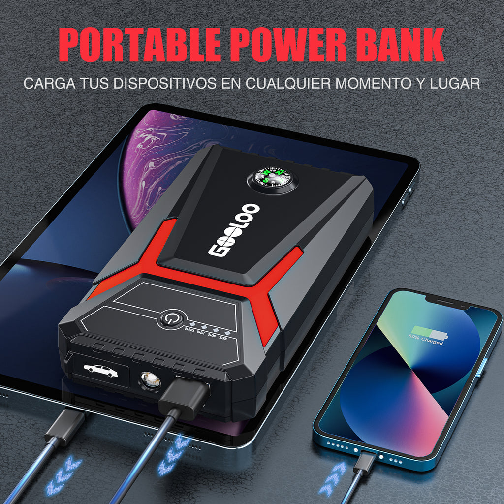 (GOOLOO10) Démarreur de voiture GOOLOO GE1500 avec batterie externe, démarreur de secours 1500 A, boosteur de batterie de voiture 12 V extrêmement sûr