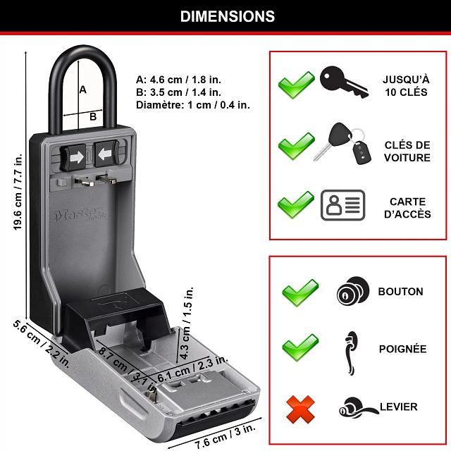 Master Lock 5480EURD boîte à clés sécurisée au design innovant, avec anneau de fixation, grande capacité, haute sécurité