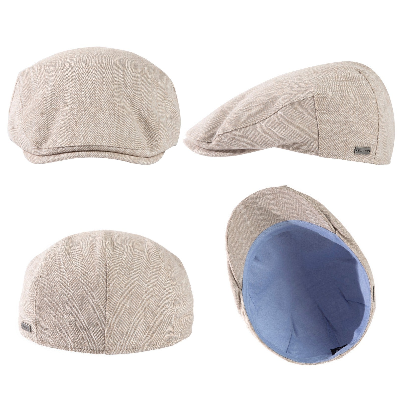 TOP-EX Casquette plate gavroche homme en mélange de lin, rafraîchissante d'été, doublure coton, M/L, chevrons beige