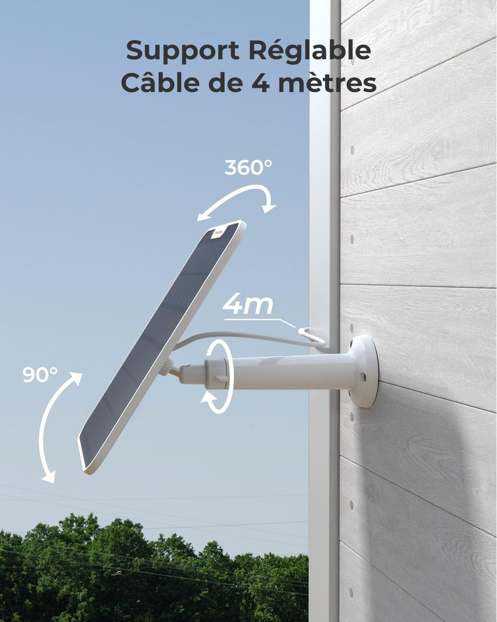 Reolink Panneau Solaire 2 6 W pour Caméra de Sécurité Extérieure Sans Fil, USB Type-C, Support Réglable à 360°, Câble de 4 m, Étanche, Blanc