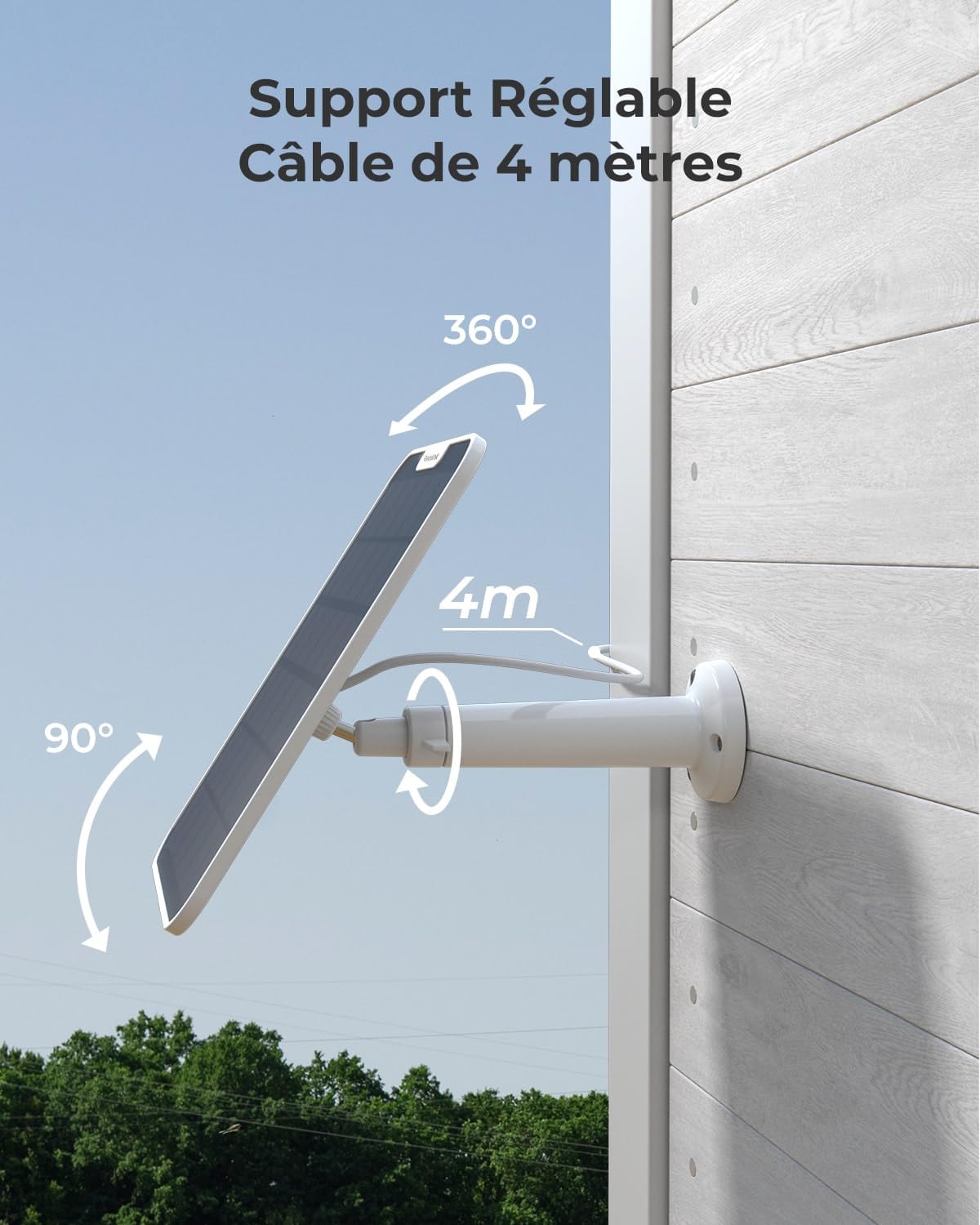 Reolink Panneau Solaire 2 6 W pour Caméra de Sécurité Extérieure Sans Fil, USB Type-C, Support Réglable à 360°, Câble de 4 m, Étanche, Blanc