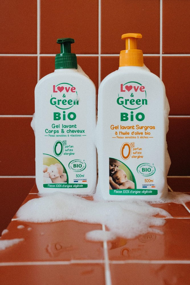 LOVE & GREEN Gel Nettoyant Corps & Cheveux 2-en-1 Bio Peaux Sensibles - 500 ml