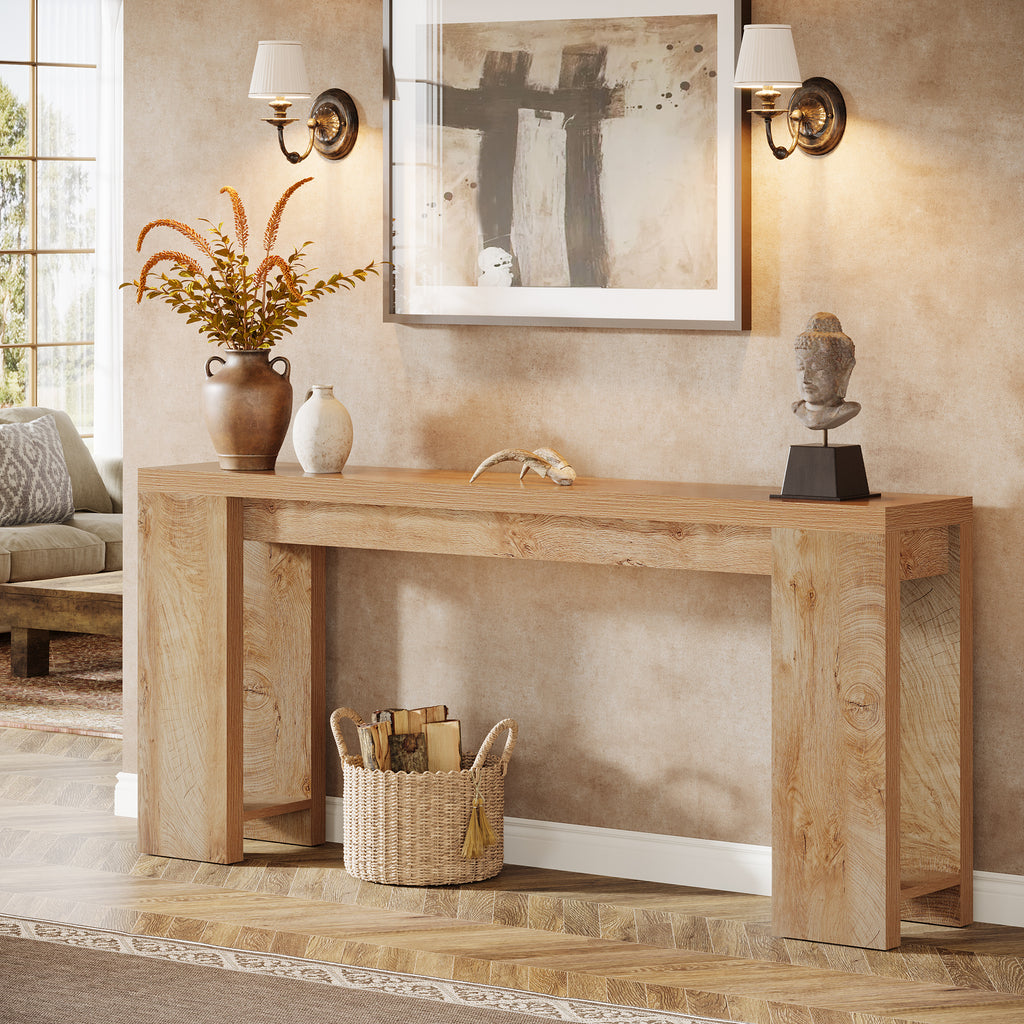 Tribesigns Table console, 160 x 29,5 x 85 cm, Table d'appoint, Table de couloir, Table de canapé pour petites pièces, Table de canapé en bois, Style campagne pour entrée, Couloir, Salon, Chêne clair