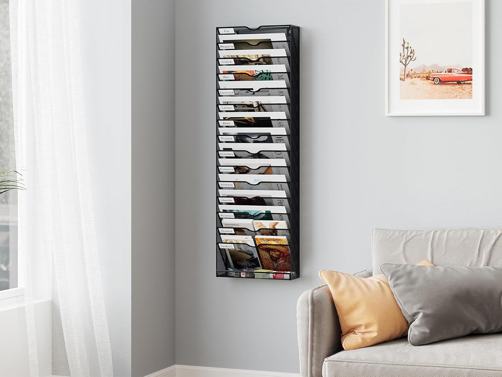 Senhoglb Porte-dossiers mural A4 en maille 16 compartiments, noir, soldes du Nouvel An, meilleures idées cadeaux