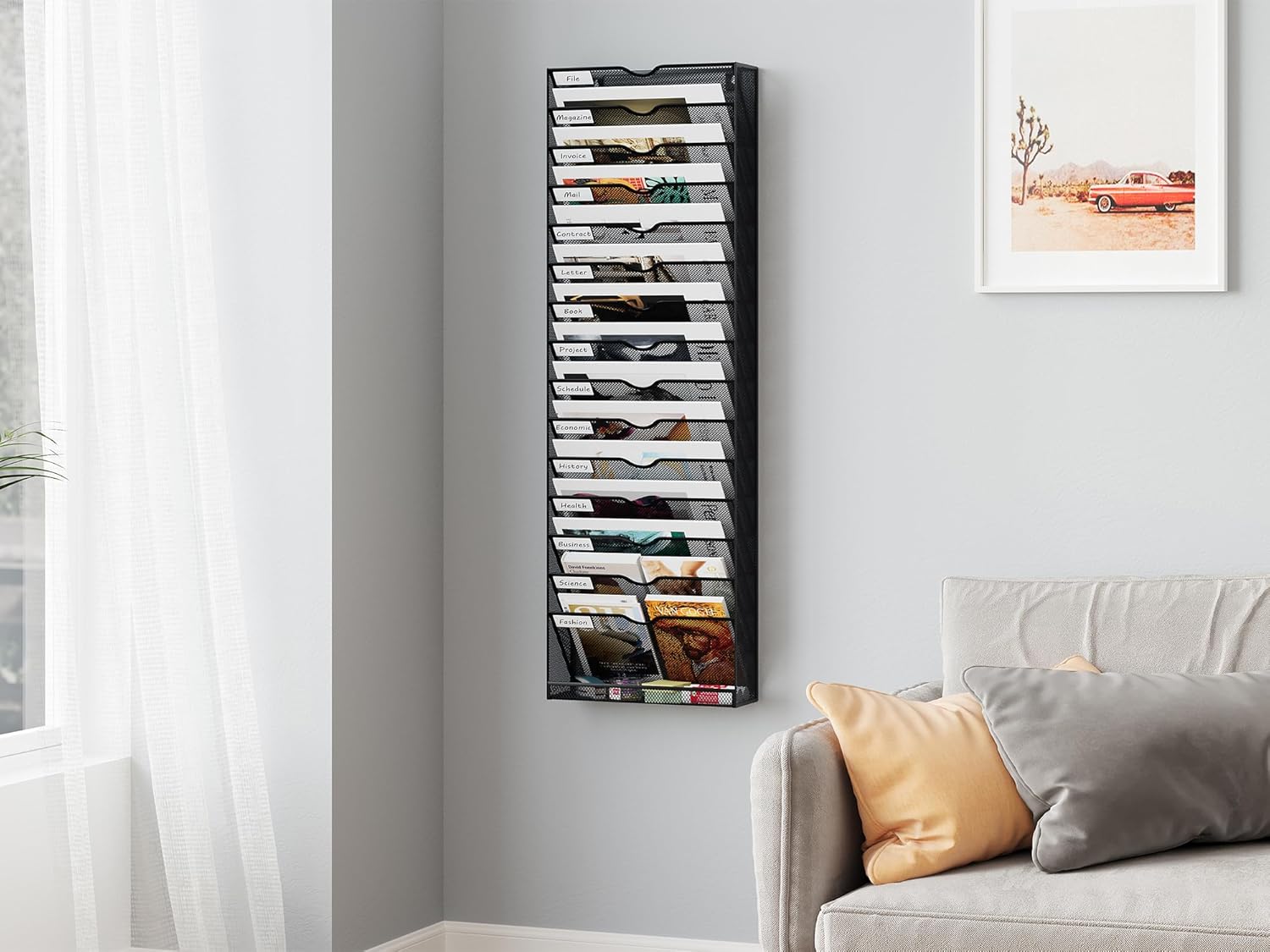 Senhoglb Porte-dossiers mural A4 en maille 16 compartiments, noir, soldes du Nouvel An, meilleures idées cadeaux