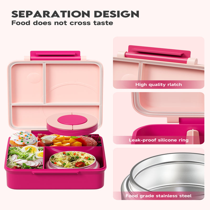 Meoky Boîte repas compartimentée à fermeture unique 54 oz - Rose