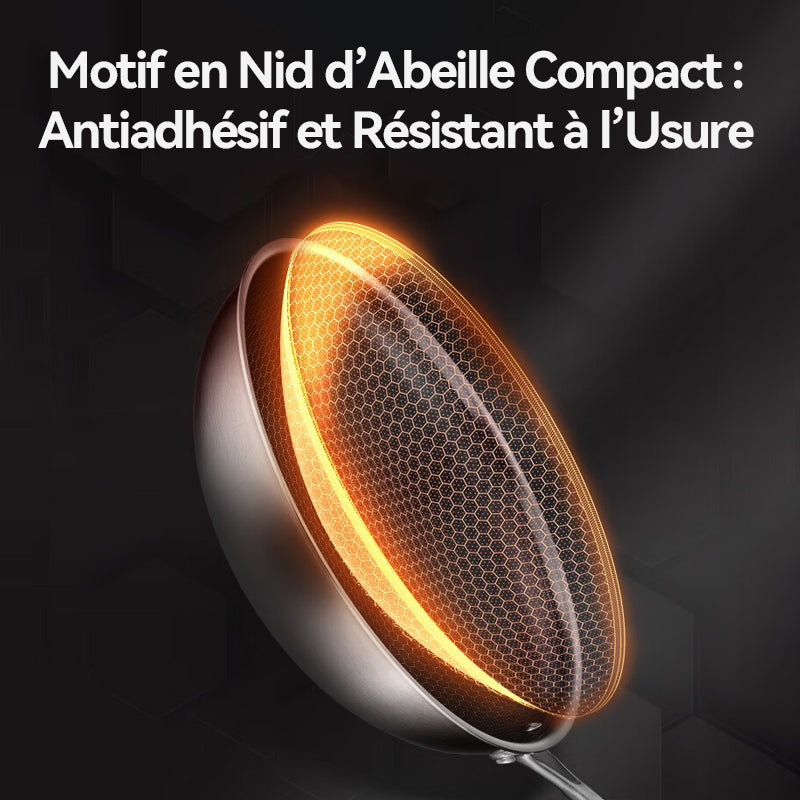 Ochama Wok Antiadhésif -30 cm, Revêtement Nid d'Abeille, Design Anti-éclaboussures, Compatible Gaz, Induction et Vitrocéramique, Couvercle Inclus