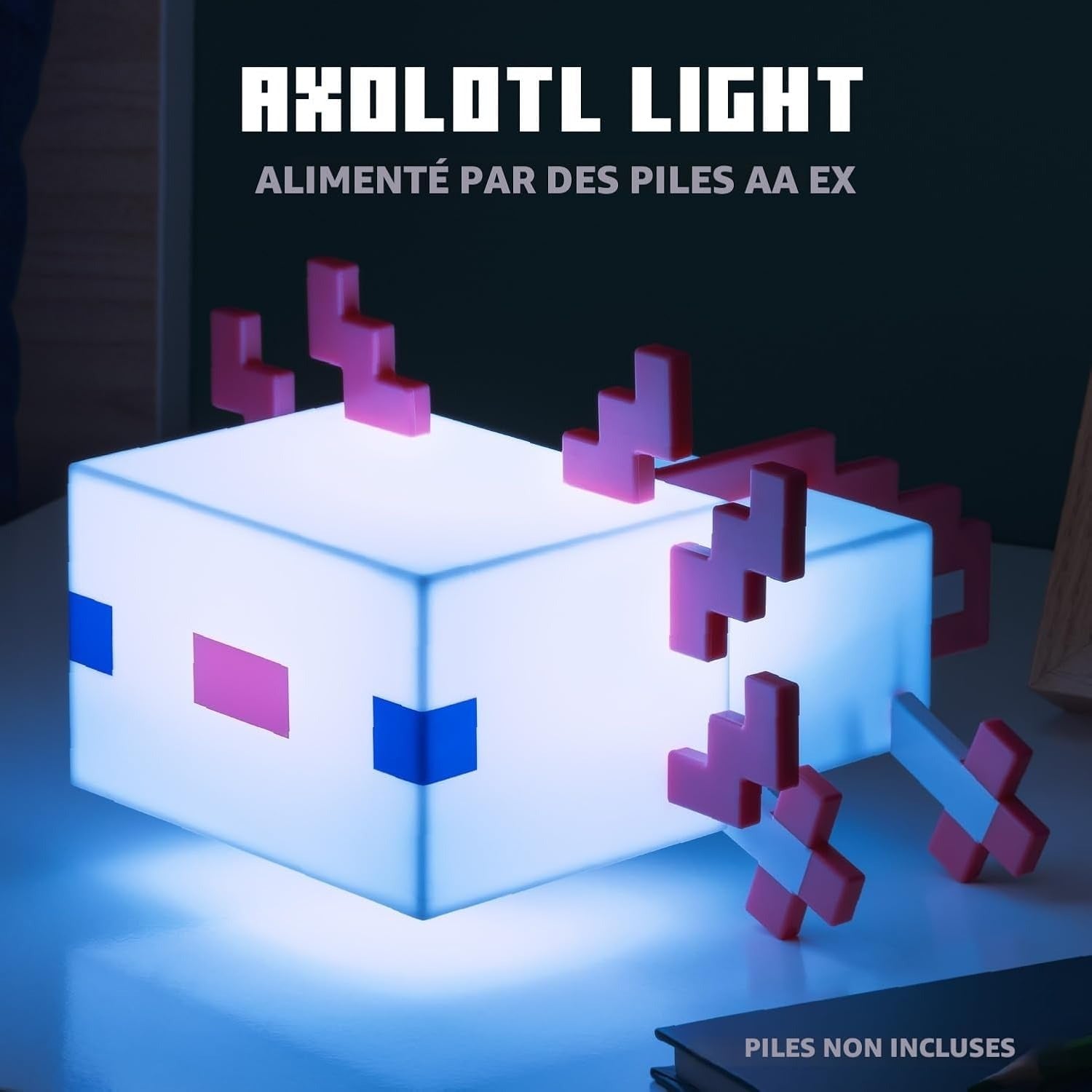 MINECRAFT Axolotl Lumière Changeant de Couleur - sous Licence Officielle - 5 Modes de Couleur - à piles