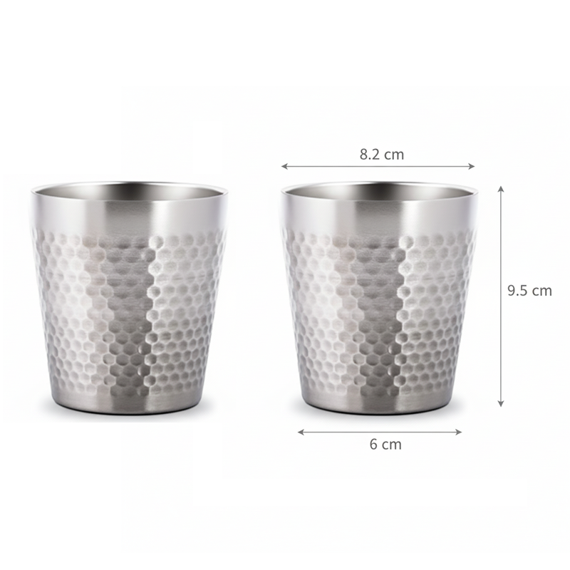 Maxcook Tasses en acier inoxydable 304 avec effet martelé, 300 ml, lot de 2, empilables, double paroi, format compact, pour la maison, le restaurant, les fêtes et le camping, MCB4812