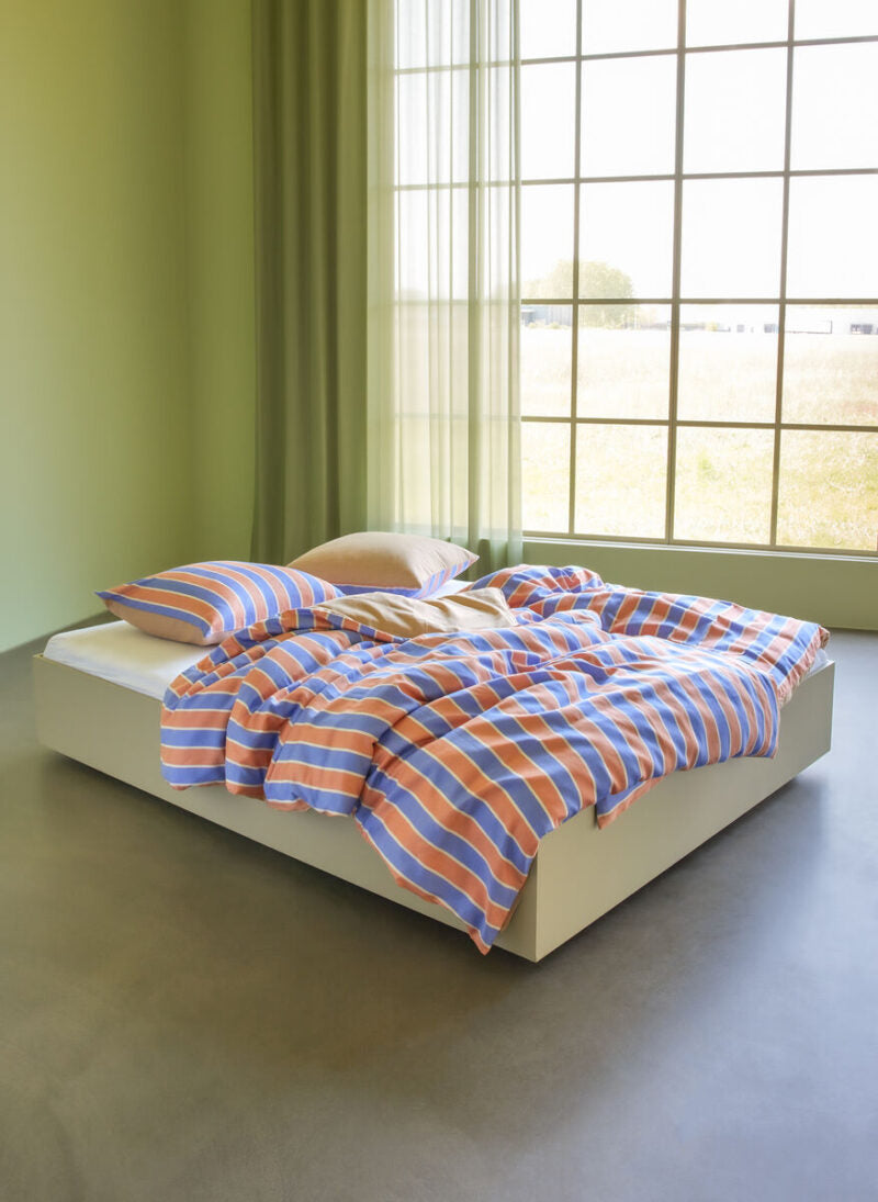 Hübsch Solace Parure de lit simple bleu/orange - taie d'oreiller 60 x 63 cm + housse de couette 140 x 200 cm