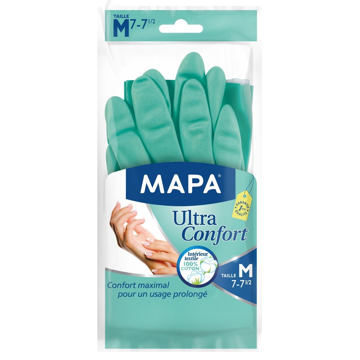 MAPA Ultra Comfort Gants de ménage latex naturel doublés coton Taille M (7-7.5) 1 paire