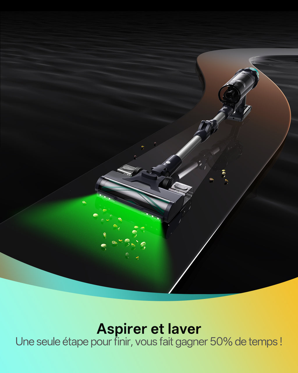 Aspirateur sans fil Vactidy V15 avec fonction de lavage, aspiration puissante de 65 kPa, autonomie de 60 min, tube flexible, technologie GreenEye, chargement mural, anti-emmêlement