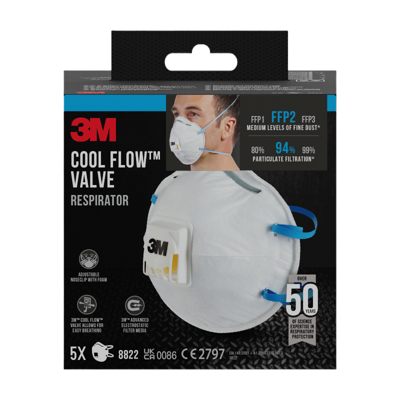 3M Cool Flow Masque respirant anti-particules FFP2 avec valve - Lot de 5