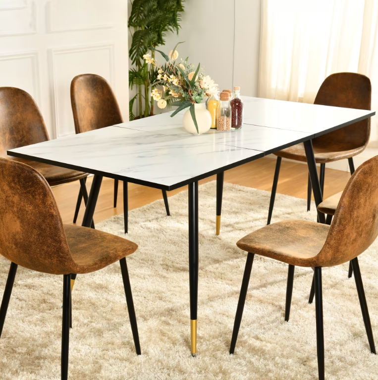 Table à Manger Extensible Urban Meuble en Motif Marbre Blanc 120-160x80x75cm