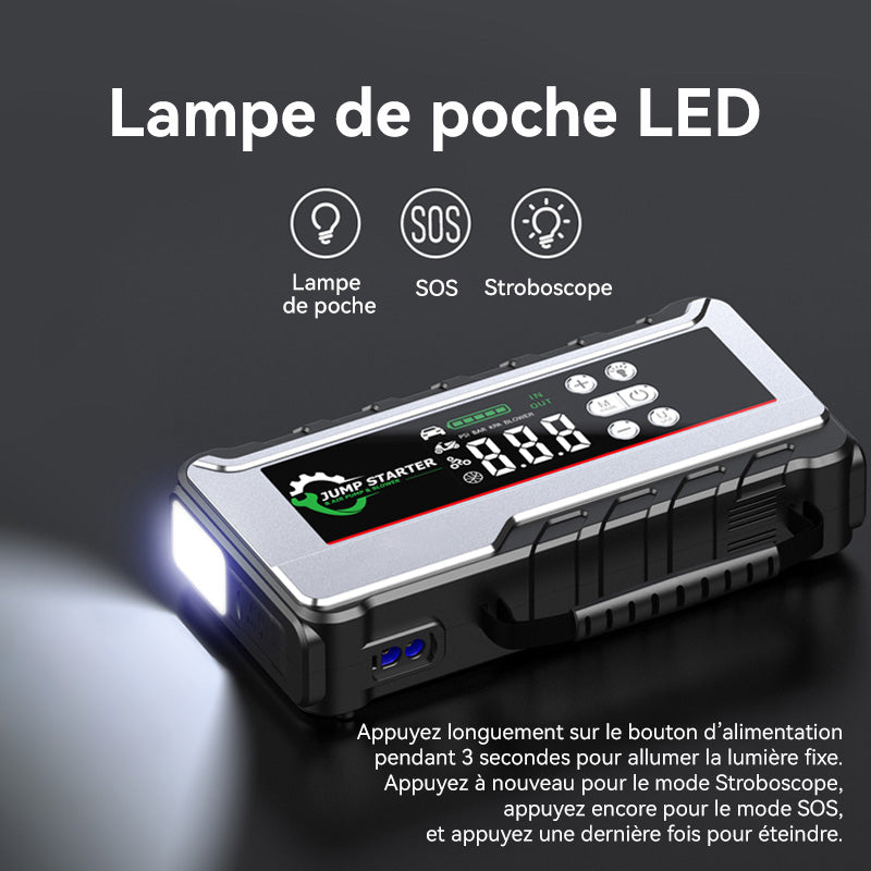 Porbi X11 Démarreur de Voiture avec Compresseur d'Air 3000A Démarreur de Voiture Portable, Booster de Batterie 24800mAh & Gonfleur de Pneus 150PSI