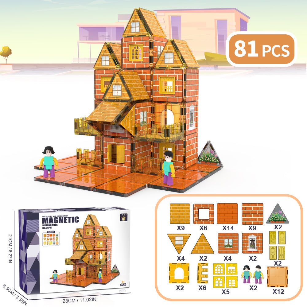 XINQIYUAN Jouet Éducatif Dalles Magnétiques Billes Magnétiques Enfant Set de Blocs de Construction Assemblage Dalles Thème Villa 7.5cm 81pièces [Mélange aléatoire – Couleurs issues
