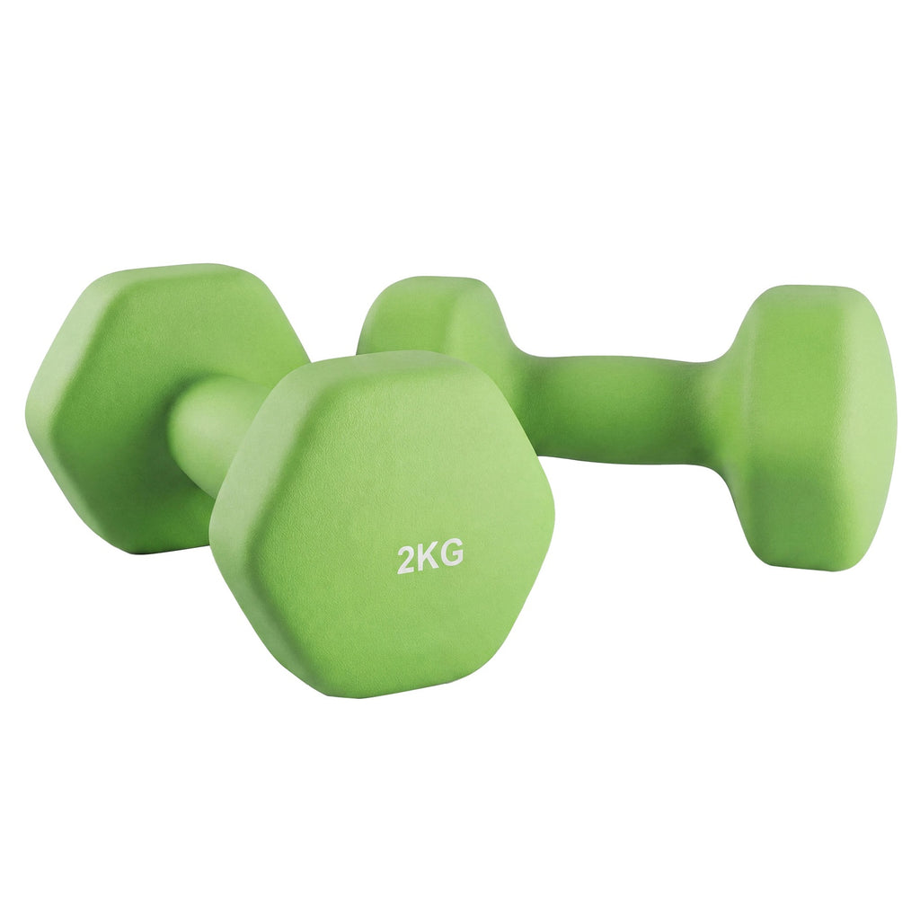 JOYFURNOSLot de 2 haltères, Poids en néoprène 2 x 2 kg, Hexagonaux, Pour entraînement à domicile et remise en forme, Vert