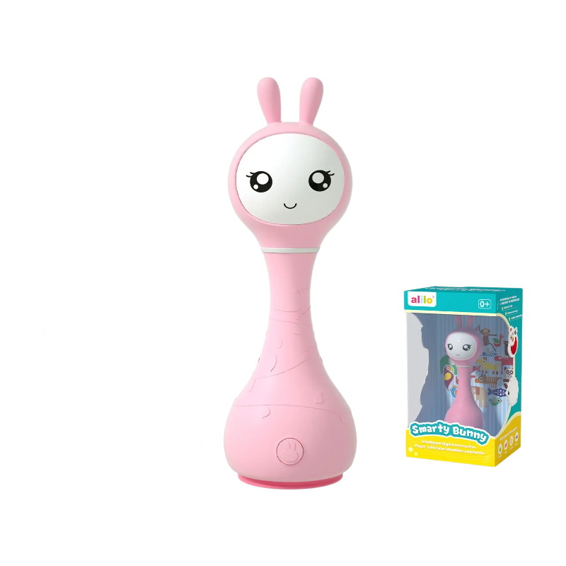 alilo Smarty Bunny Hochet Bébé Jouets Musiques Lumineux pour Bébés 0+ Mois Cadeaux pour Filles, 5 Modes Musiques et Fonction de Reconnaissance des Couleurs avec 9 Cartes de Couleurs, Rose