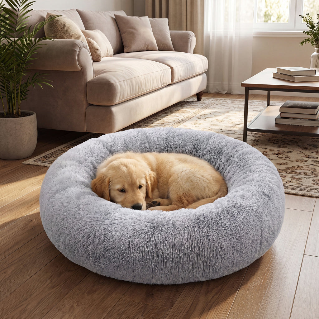 JOYFURNOS Tapis moelleux pour cage de chien avec housse amovible et lavable, gris, 120 x 20 cm, peluche longue, garnissage en coton PP
