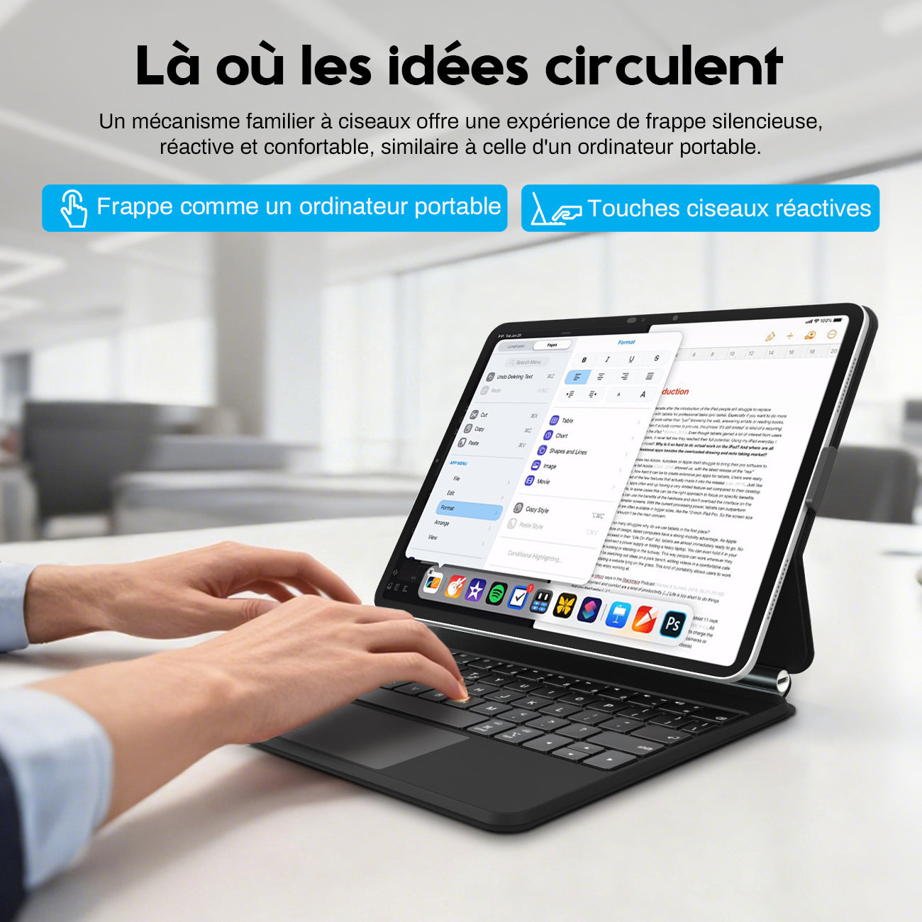 Rexsun Étui Clavier Pour Tablette Design Flottant Magnétique, Housse De Protection Détachable, Pavé Tactile De Précision Pour iPad Pro 11"/Air 10,9"/11", Modèle P11-1 Noir