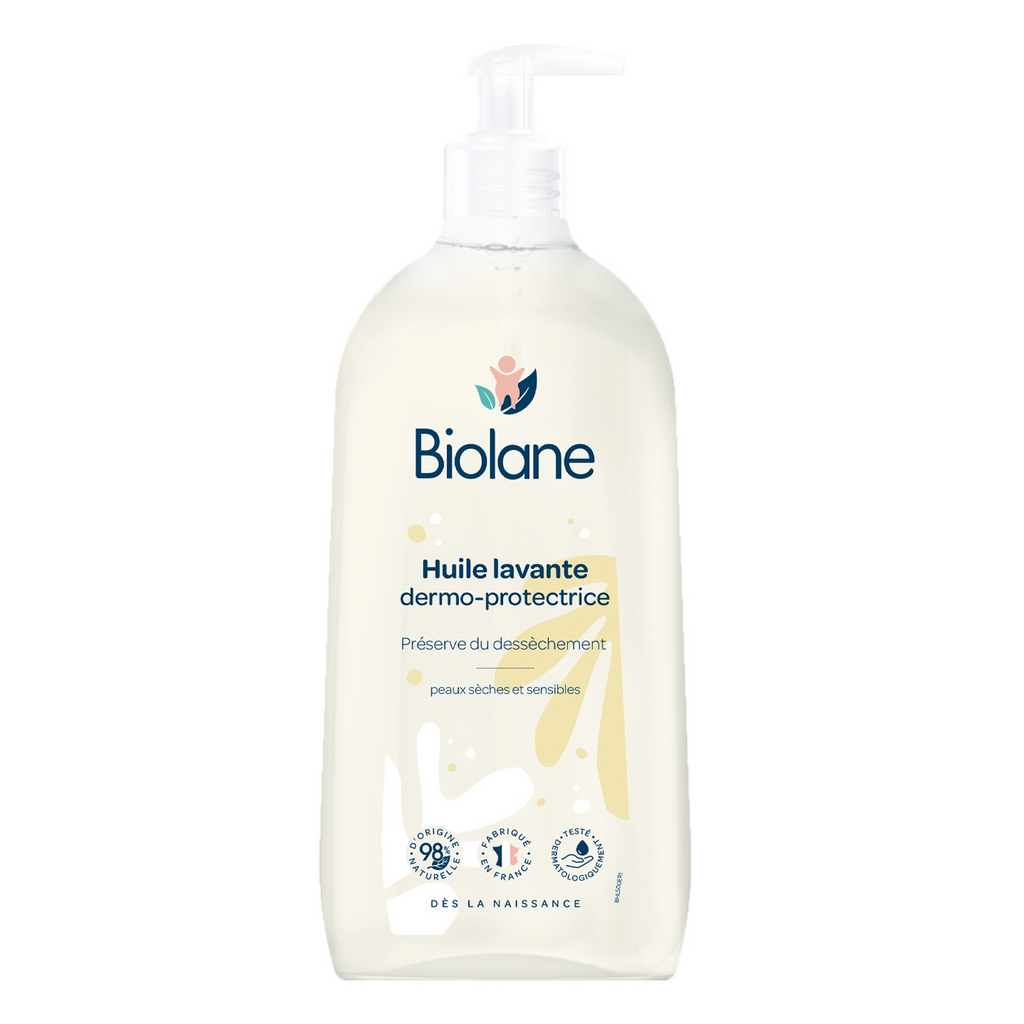 Biolane Huile Nettoyante Dermo-Protectrice, pour Peaux Sèches et Sensibles, 500 ml