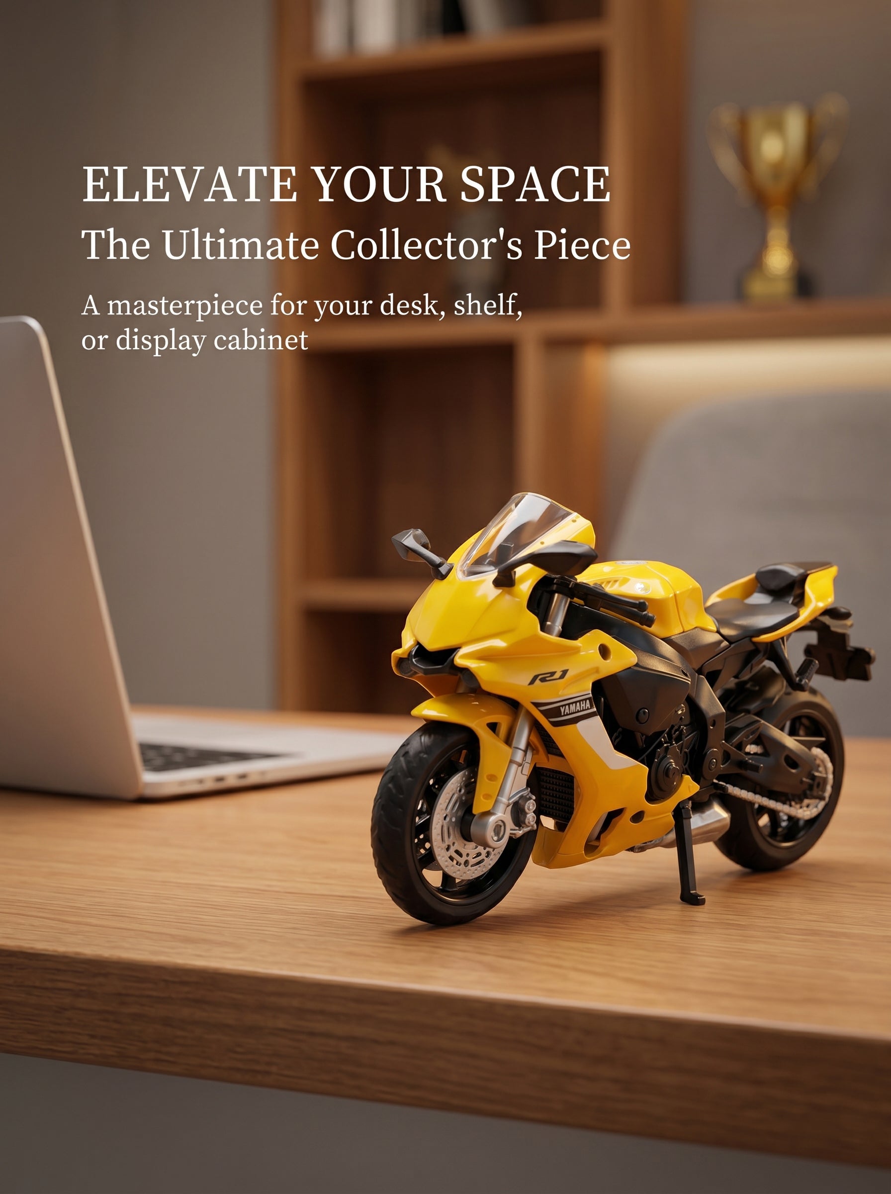 CCA 1:18 Moto modèle en métal coulé sous pression Yamaha YZF-R1 - Jaune, Suspension arrière fonctionnelle, Prêt à offrir, Détails réalistes, Parfait pour exposition sur bureau