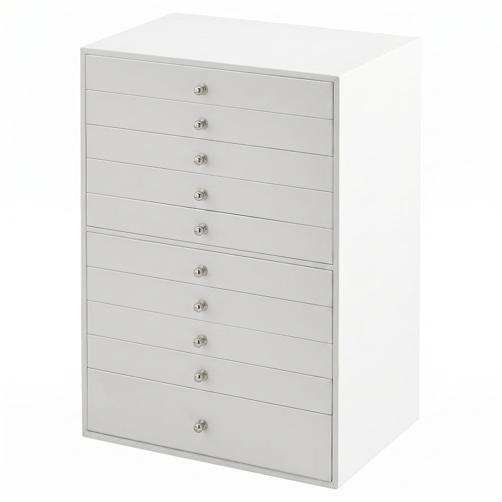 JOYFURNOS Organisateur de bijoux avec tiroirs, grande boîte de rangement, idée cadeau moderne pour chambre, 10 niveaux, blanc