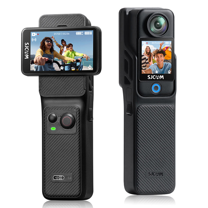 SJCAM C400 Caméra d’action 4K avec EIS 6 axes, double écran tactile, écran rabattable 2,29 pouces, batterie 437 min, boîtier compact 14,4 x 3,9 x 3,9 cm, étanche 30 m avec caisson, photos 16 Mpx, grand angle 154°, ralenti 2K, Wi-Fi rapide 5 GHz vers