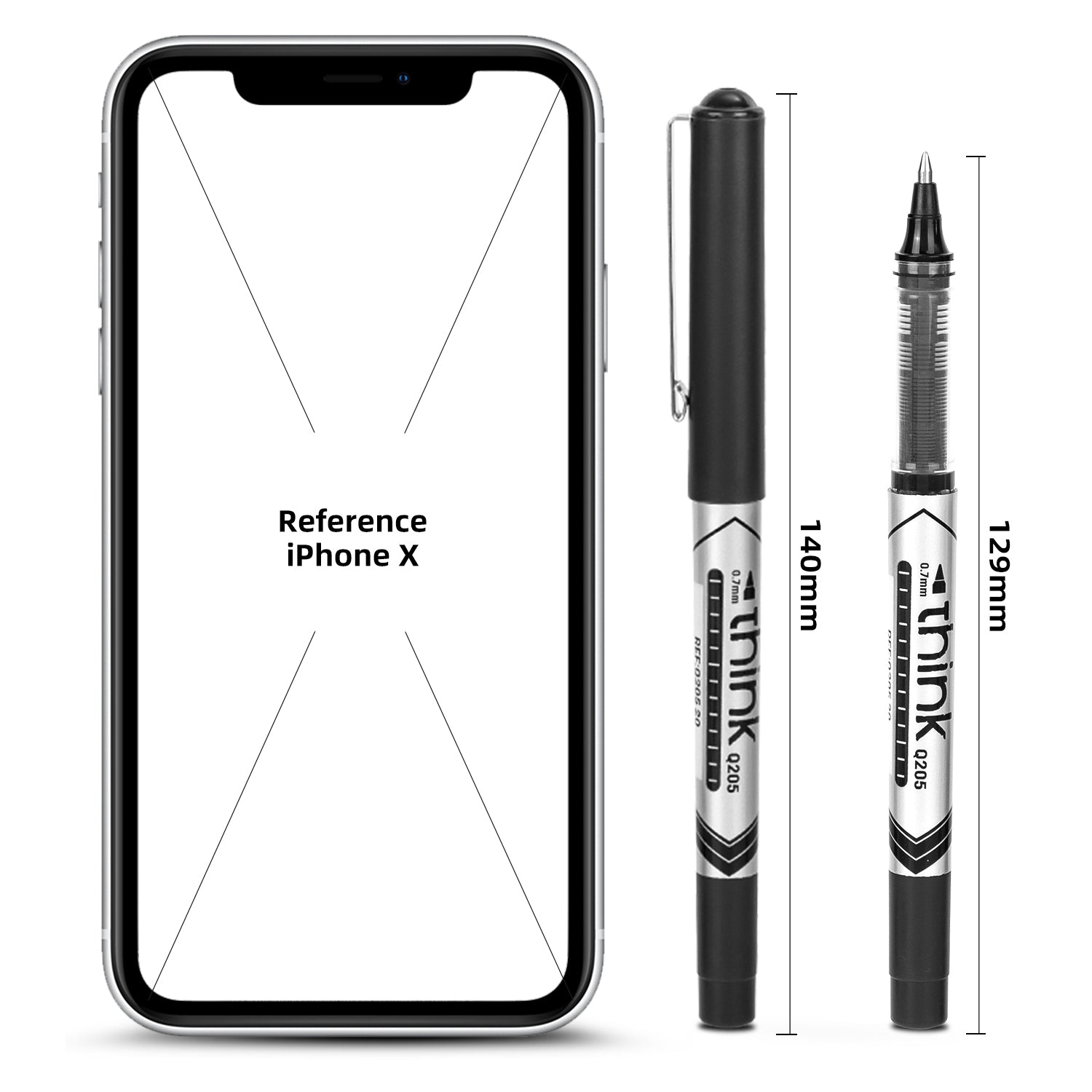 Deli Lot de 12 stylos noirs à encre gélifiée avec pointe de 0,7 mm