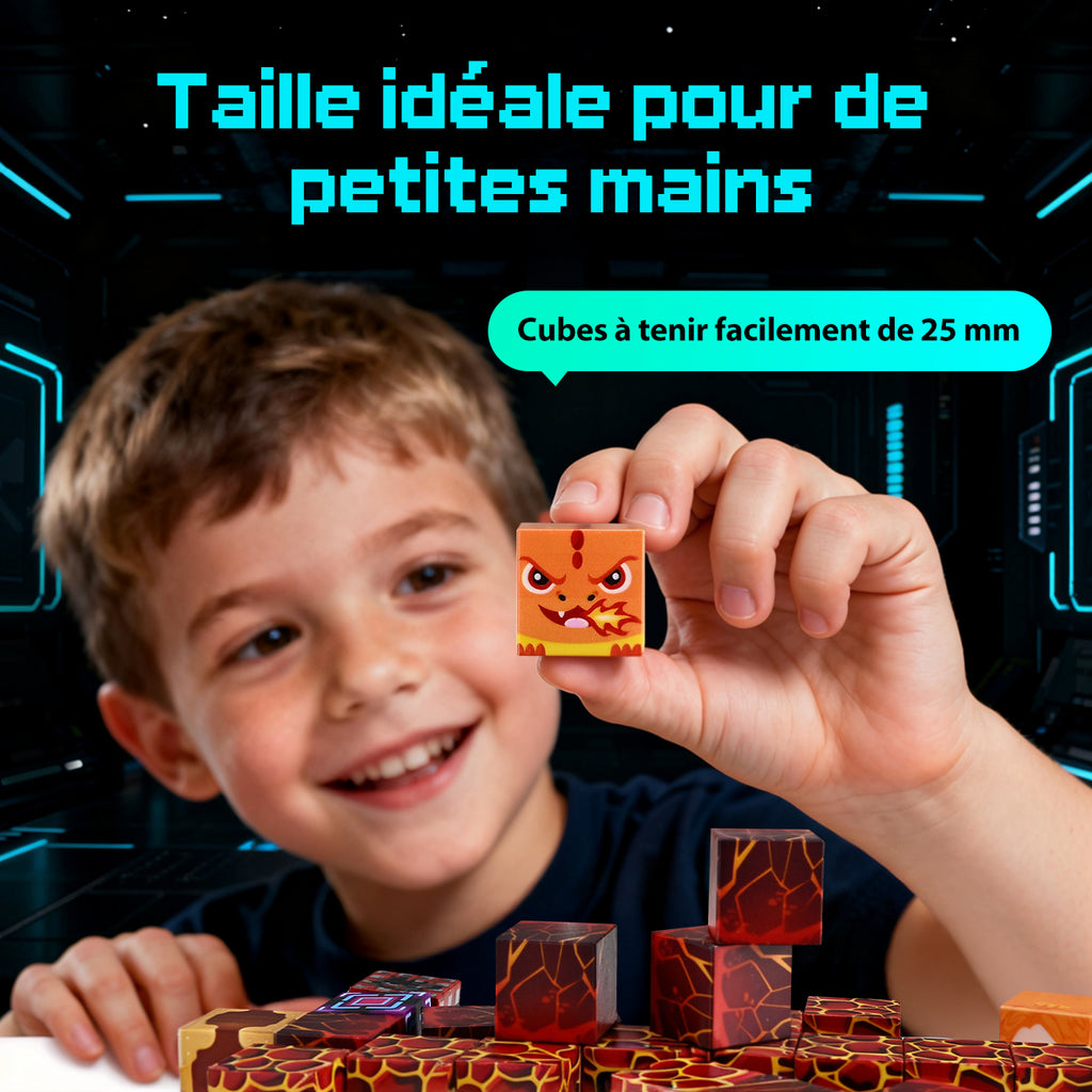 Tokky 100 pièces Blocs magnétiques Mine World Blocs de pixels Jouets d'éveil STEM Montessori Matériau ABS sûr magnétique puissant Blocs de construction d'aventure créatifs Emballage en