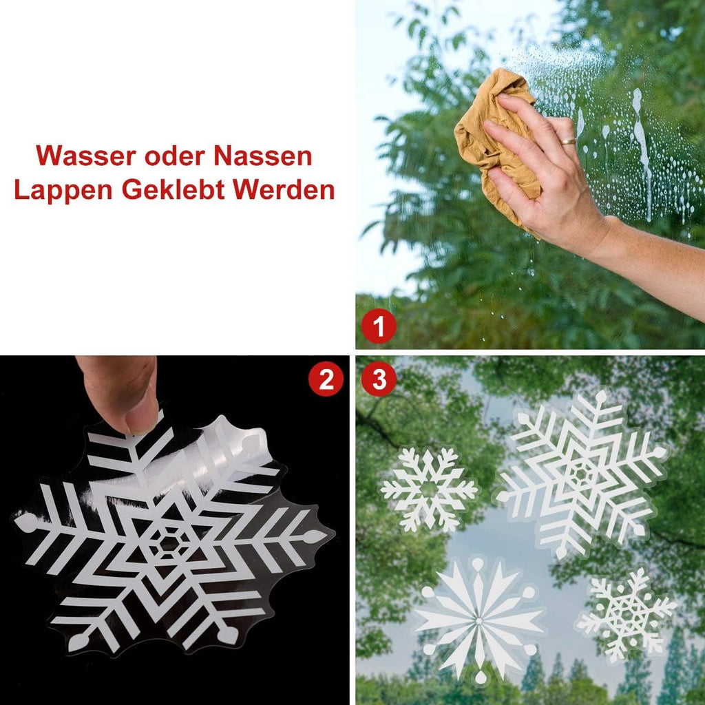 SALCAR Lot de 100 autocollants de Noël, décorations autocollantes flocons de neige pour fenêtres et portes, 4 motifs en 3 tailles