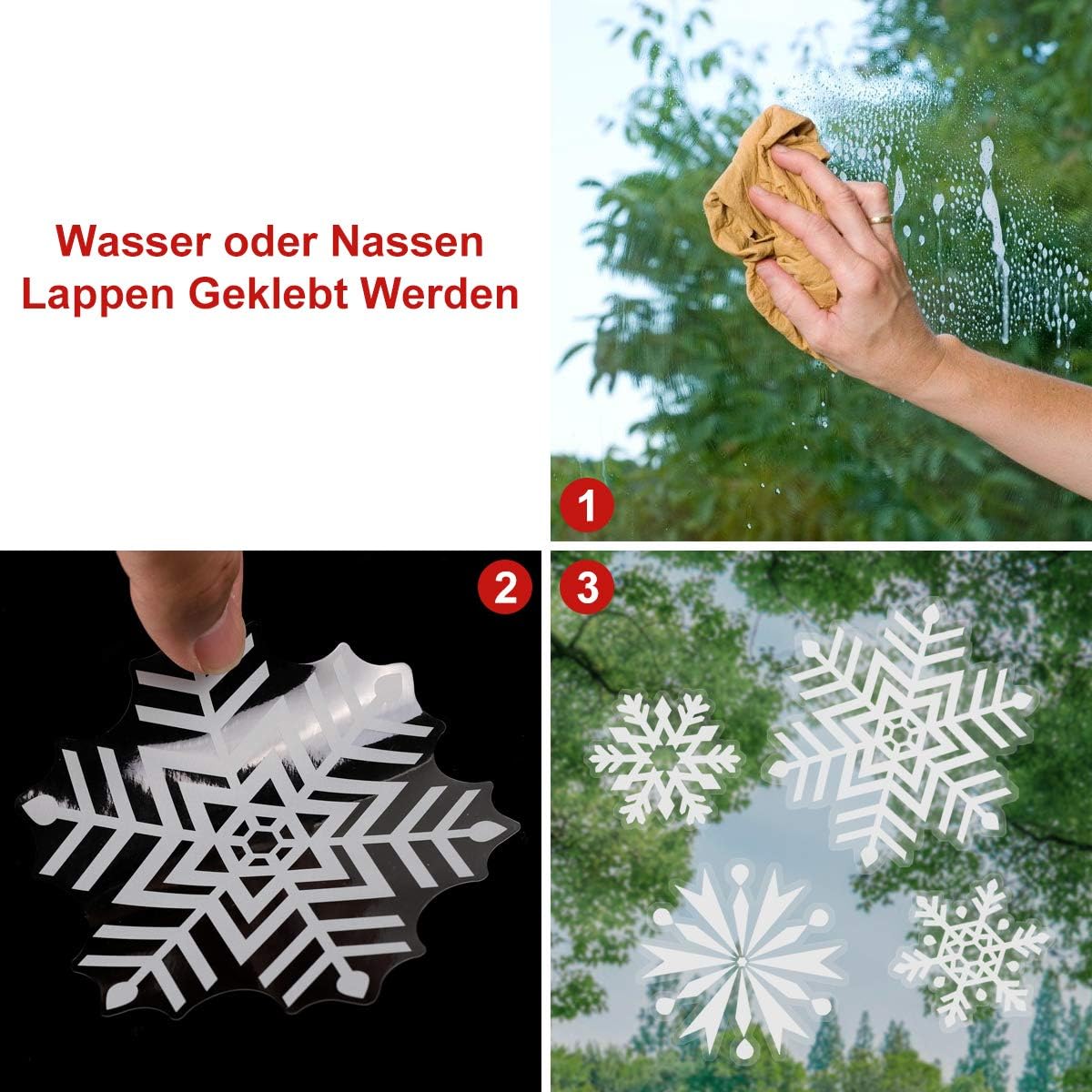 SALCAR Lot de 100 autocollants de Noël, décorations autocollantes flocons de neige pour fenêtres et portes, 4 motifs en 3 tailles