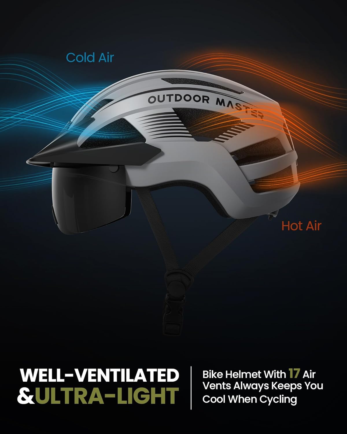 OUTDOOR MASTER RhinoUrban Casque de vélo avec lunettes et lumière gris - Taille M 54-58cm
