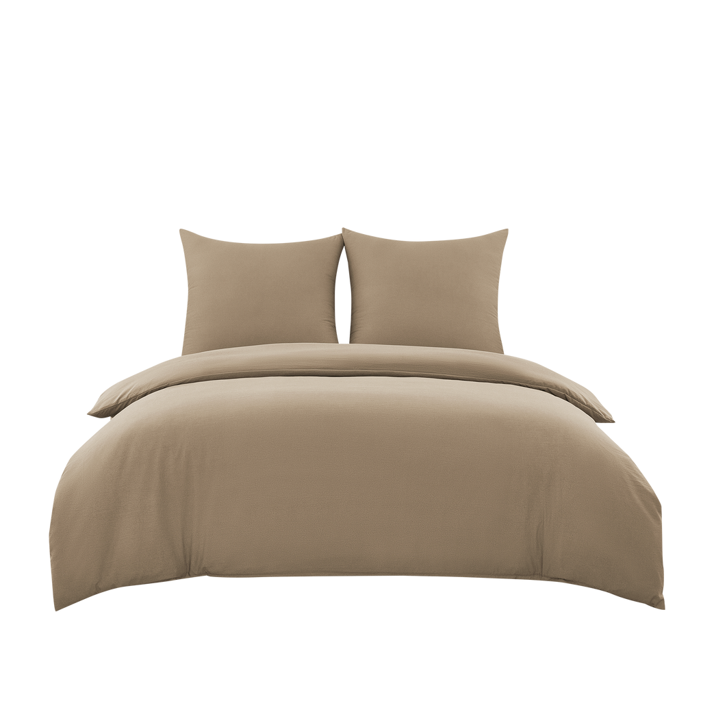 Ensemble housse de couette et taies d'oreiller en coton imitation lavé, kaki, 140 x 200 cm + 65 x 65 cm x 1