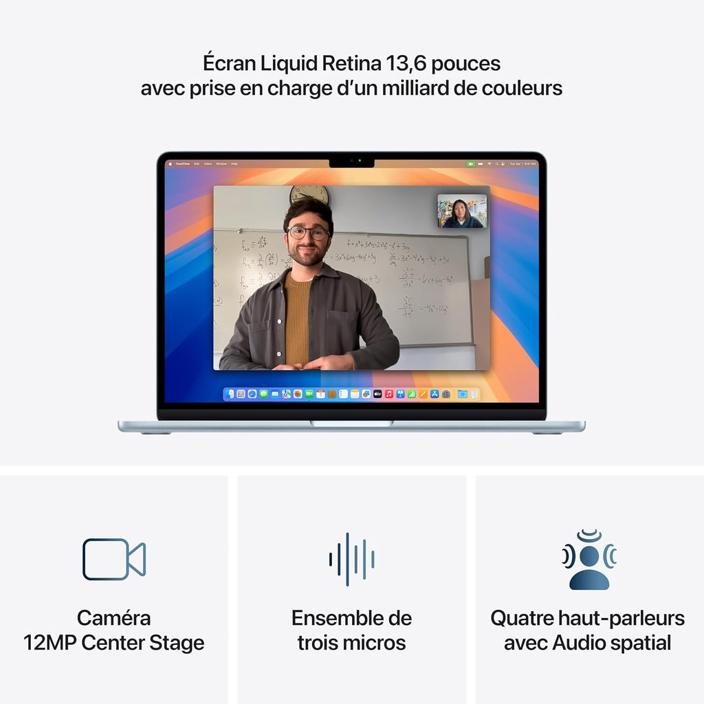 Apple MacBook Air 15 pouces (M4, CPU 10 cœurs / GPU 10 cœurs) 16 Go RAM, 256 Go SSD - Lumière stellaire, AZERTY
