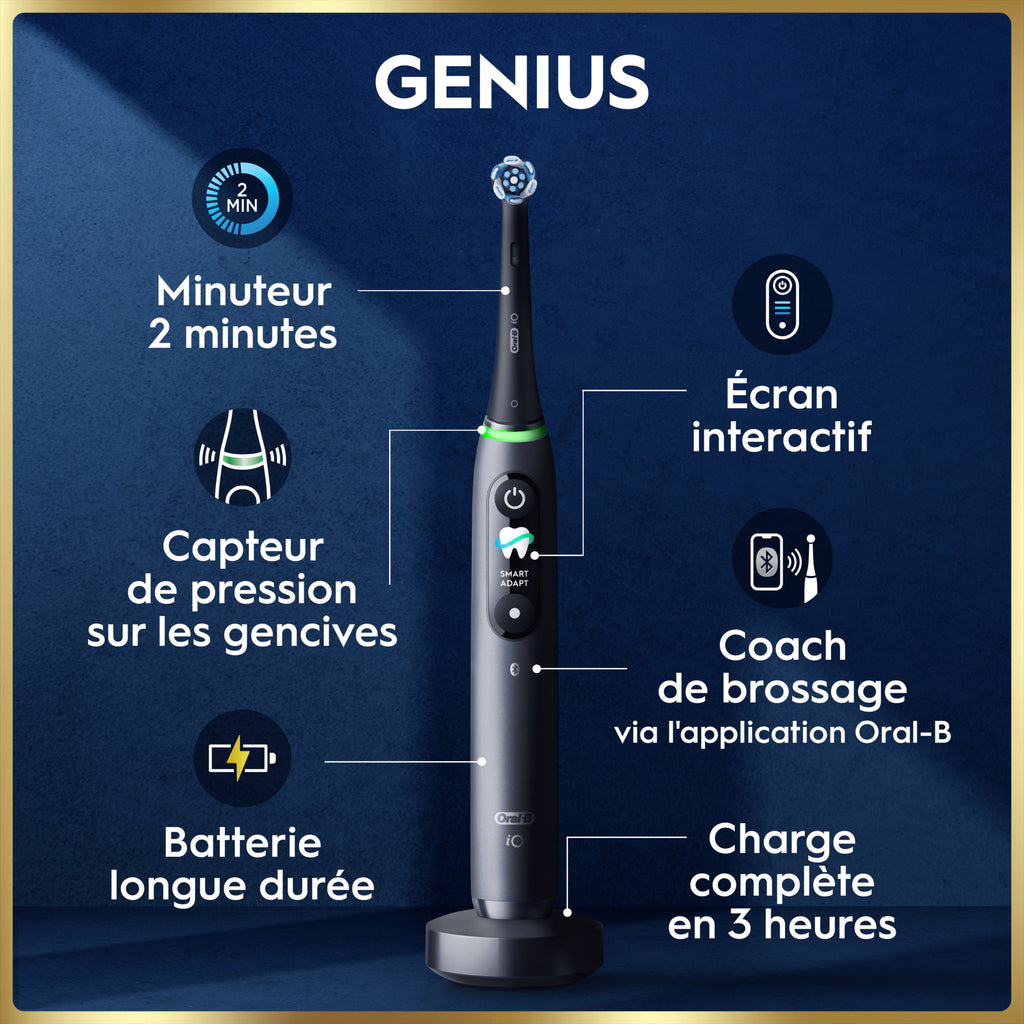 Oral-B iO9 Brosse à dents électrique Noir 2 brossettes Étui de voyage chargeur Édition cadeau