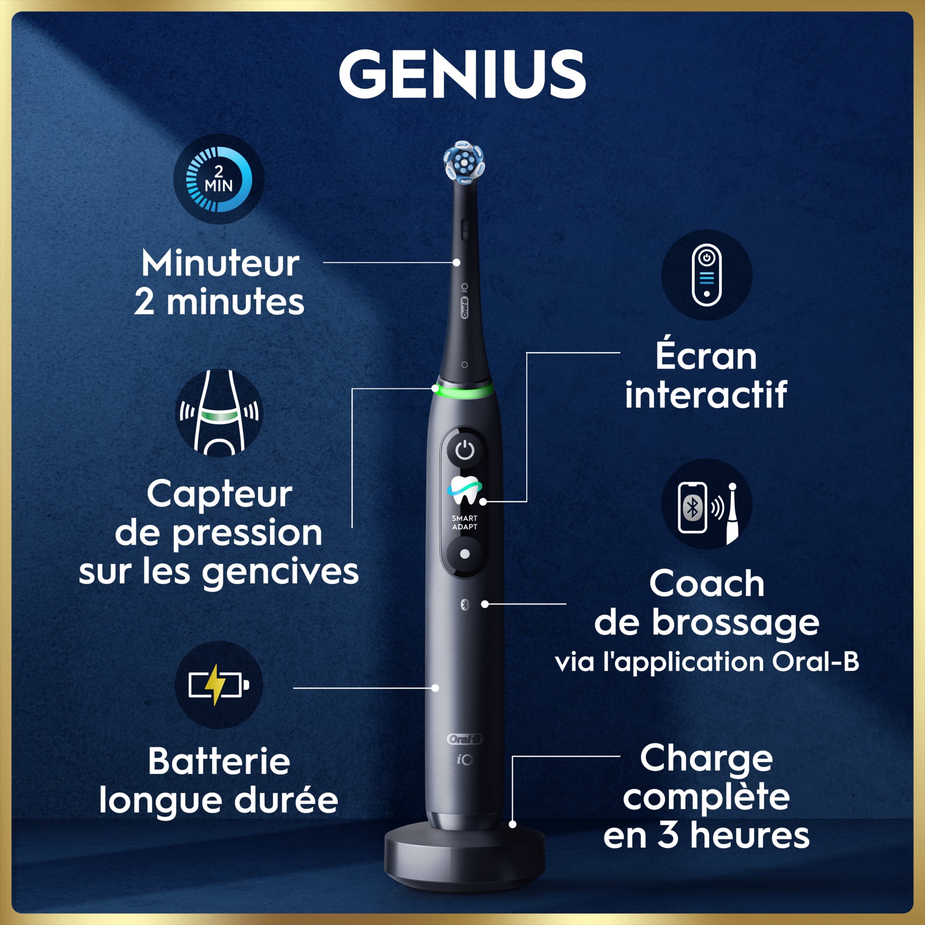Oral-B iO9 Brosse à dents électrique Noir 2 brossettes Étui de voyage chargeur Édition cadeau