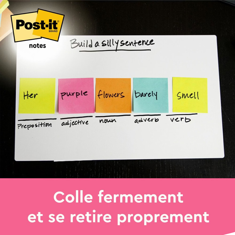 Notes adhésives Post-it, Collection de couleurs Beachside, 127 mm x 76 mm, 100 feuilles/feuille, 6 blocs/lot, 100 % PEFC, SGSCH-PEFC-COC-110078